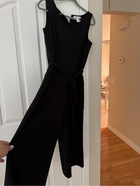 White House Black Market Black Sleeveless V-Neck Tie-Waist Jumpsuit
